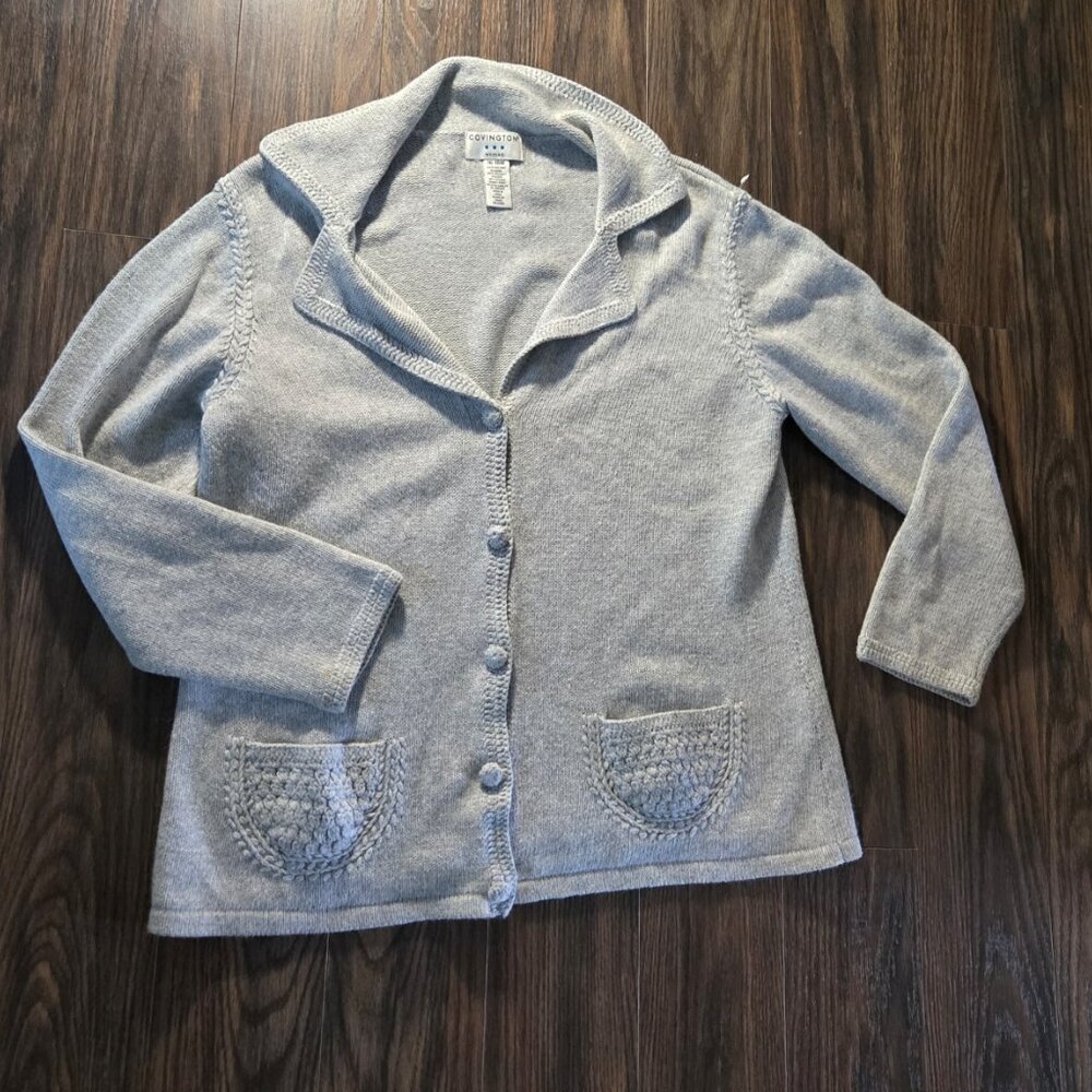 COVINGTON "Woman" Cotton & Angora Gray Cardigan Sweater SIZE 16-18W